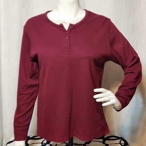 Bobbie Brooks Layered Look Henley Long Sleeve Large Plum